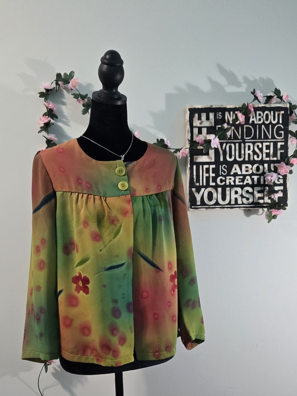 Behind Blue Eyes Boho Artisan Peplum Blouse XS Multicolor Hand Painted Floral​